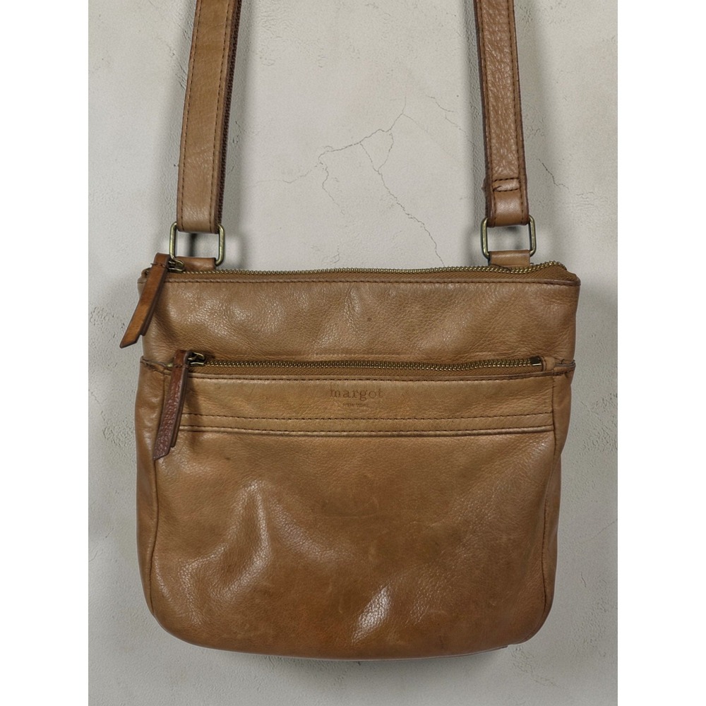 Margot New York Leather Shoulder Bag Tan Crossbody Medium Needs Tlc